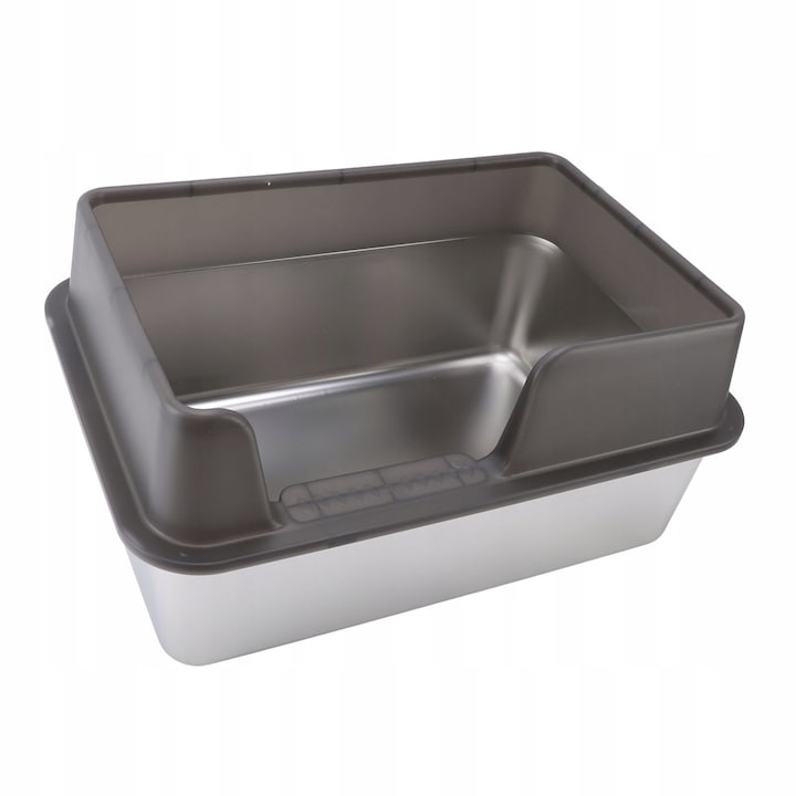 Kuweta pentru pisici, mare, din otel inoxidabil, deschisa, cu capac, 50x35x25cm