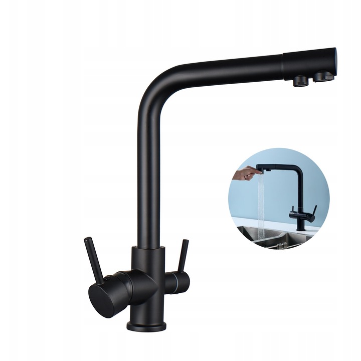 3 utas fekete csaptelep forgatható kifolyóval, vízszűréshez, 35mm