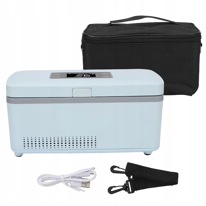 Mini frigider portabil pentru insulina, 2-18°C, cu cablu USB, set transport