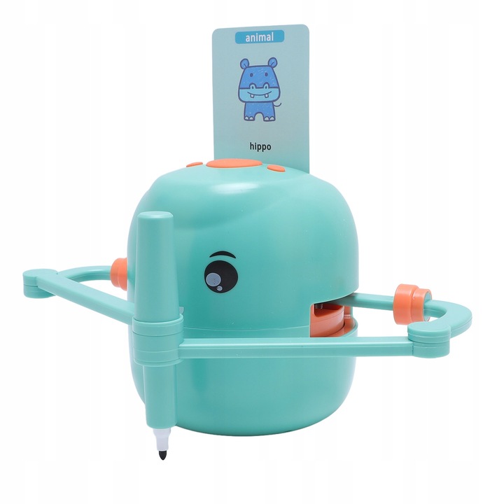 Robot pentru desen, interactiv, 100 de carti, 2 stilouri, verde, pentru copii 5+ ani