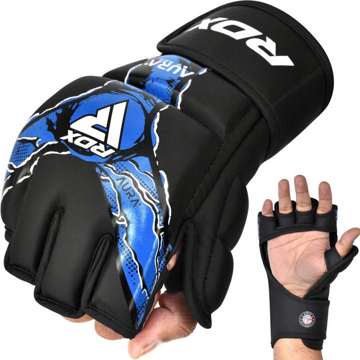 RDX GRAPPLING GLOVES NEW AURA F17 sportkesztyű, fekete-kék, L méret