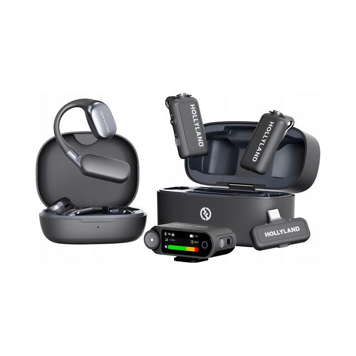 Mikrofon Profesional Wireless Hollyland LARK MAX 2, 2 Transmitatoare, Monitorizare OWS, Gri, Set
