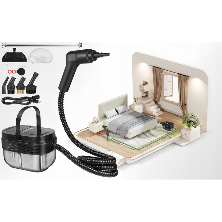 Aparat de curatat cu abur, 2500W, 1600ML, 105C, 5 accesorii, multicolor