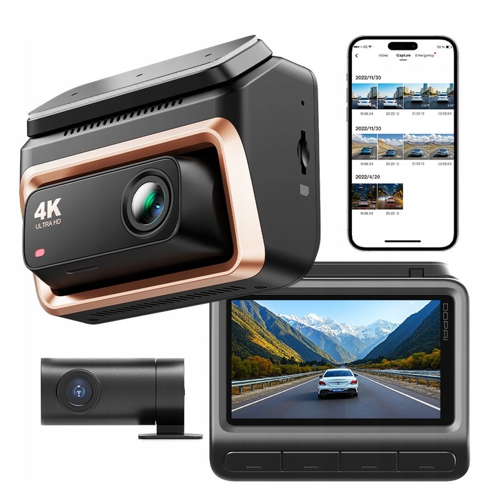 DDPAI Z60 Pro autós DVR kamera, 4K HDR, 1080P hátsó kamera, Wi-Fi, Bluetooth, 32GB
