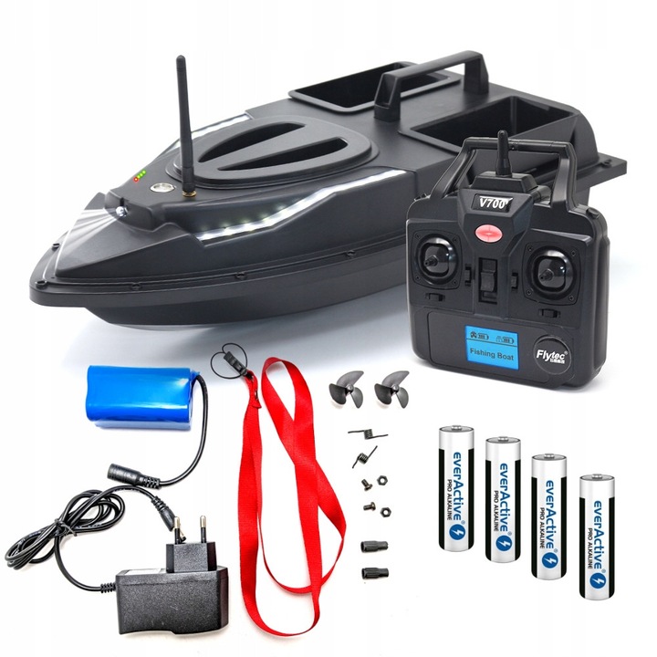 Flytec V700 etetőhajó, 2 rekesz, LED, 7.4V 5200mAh, 500m, 6km/h