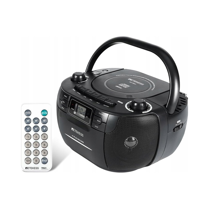 Radio portabil Retekess TR621, CD si caseta, AM/FM, negru, 260x219x139mm