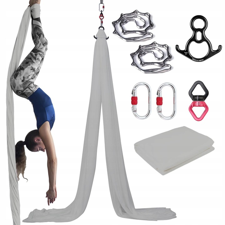 Esarfa acrobatica, 6M, poliester 40D, gri, pentru yoga si acrobatii
