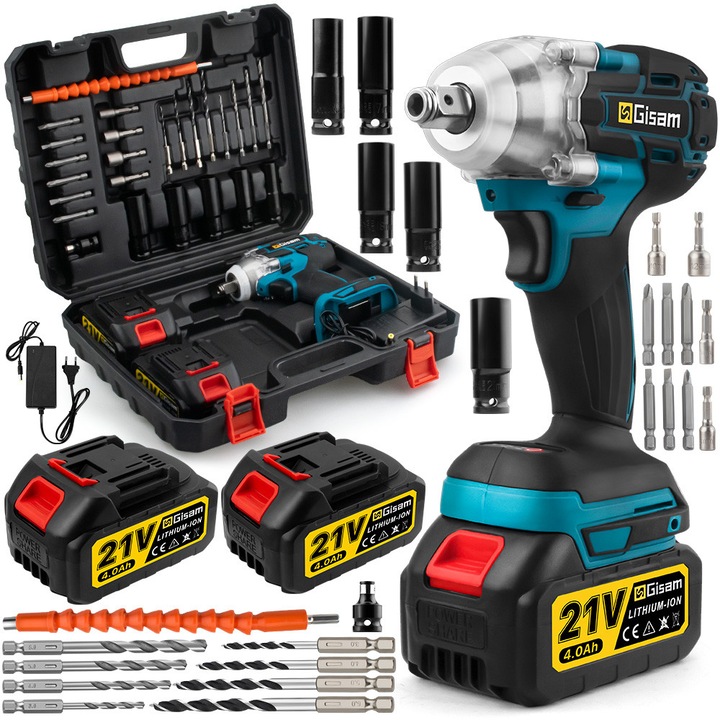 Set 3 in 1: Cheie Udar, Surubelnita Fara Perii, 520NM, 4.0Ah, Multicolor