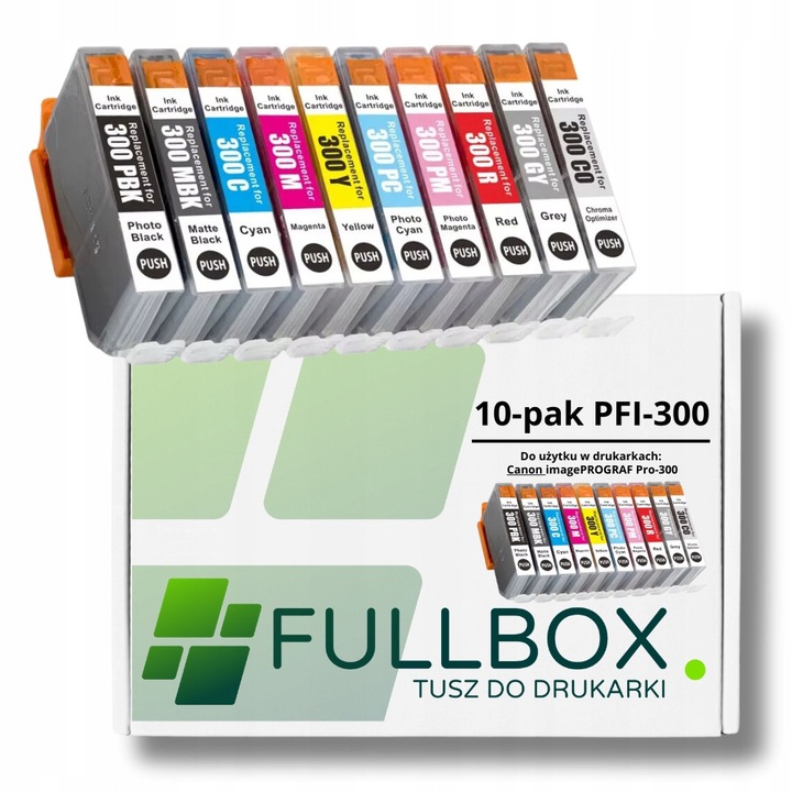 Set 10 cartuse cerneala Fullbox PFI-300, 10x14.4ml, pentru Canon imagePROGRAF PRO-300