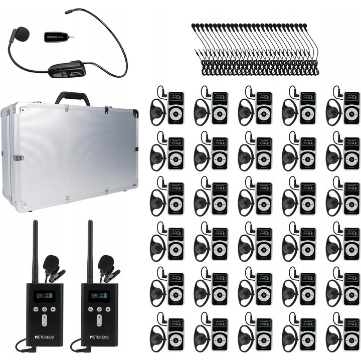 Sistem Wireless T130P, Retekess, 49 canale, reducere zgomot, 160m, set 2 transmitatoare si 30 receptoare
