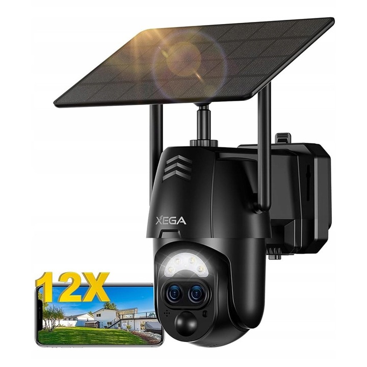 Камера за наблюдение XEGA, соларна, WiFi, 2K, 8000mAh, 12x увеличение