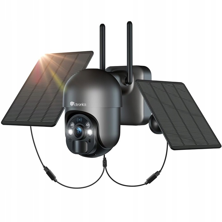 Camera de supraveghere exterioara Ctronics, rotativa, 5MP, 4x zoom, 8000mAh, 2 panouri, WiFi