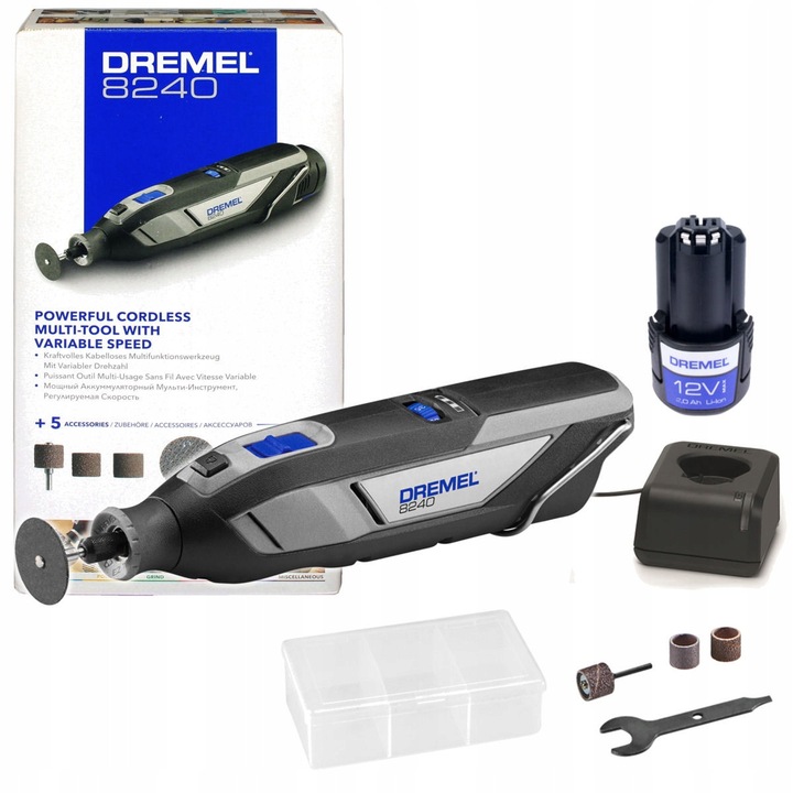 Slefuitor cu acumulator Dremel 8240, 12V, 2,0Ah, 5 accesorii, 25,4x5,4x4,5cm