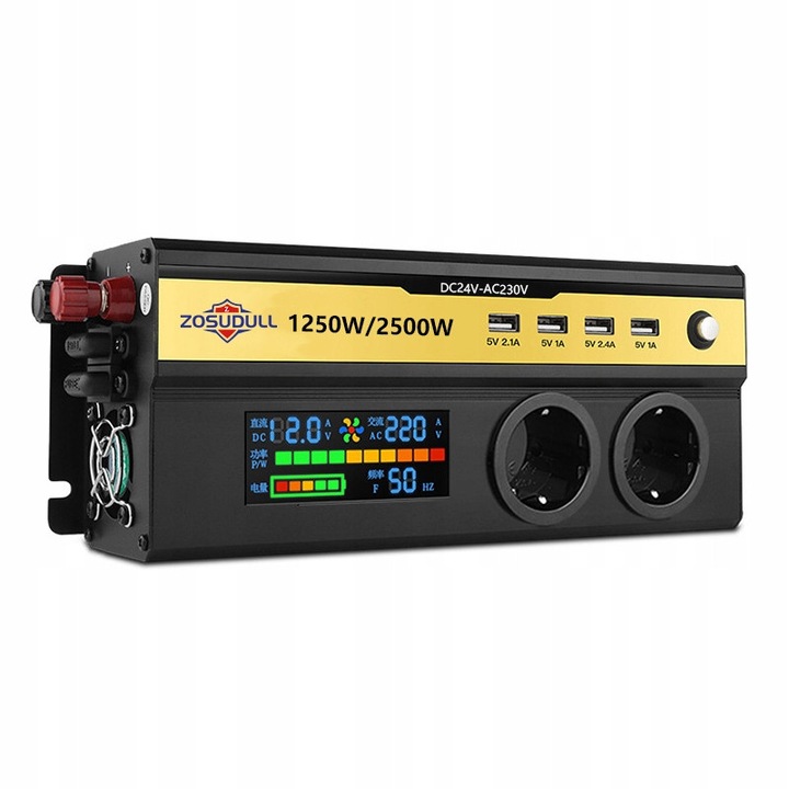 Inverter auto Zosudull 1500W, 12V la 230V, 2 x gniazda AC, 4 x USB, 3000W putere de varf