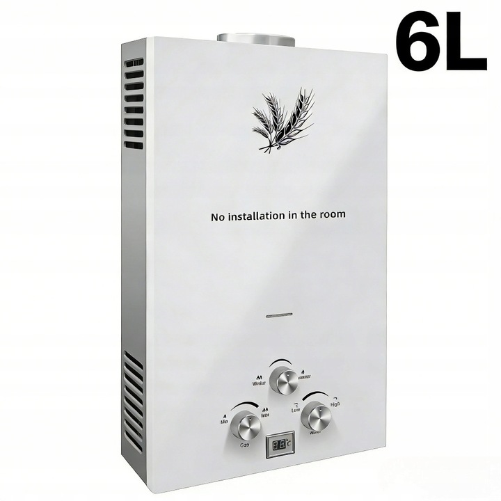 Incalzitor instant de apa, 6L, propan/Gaz LPG, inox si cupru, rezistent la apa, montare pe perete