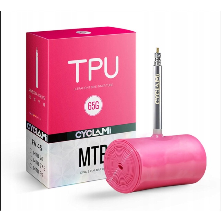 Detka rowerowa CYCLAMI TPU 65g, 29", rozowy, pentru MTB, set