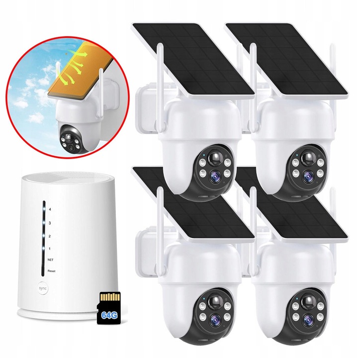 4MP соларна камера за наблюдение, ieGeek, комплект от 4 камери, безжична, цветно нощно виждане, ултраширок ъгъл 166°