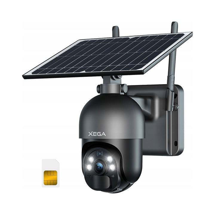 Ротационна соларна камера за наблюдение 3G/4G LTE, Xega, 2K, 3MP, IP66, 30.48x20.32x17.78cm, с включена SIM карта