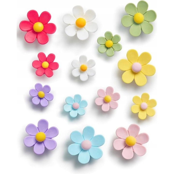 14 db BOTC virág dekoratív mágnes készlet, 3D design, különböző színek, kicsi és nagy méretek