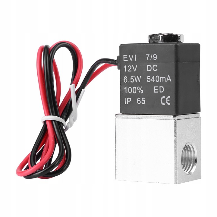 Electrovalva pneumatica, 12V DC, G1/4, compact, argintiu/negru