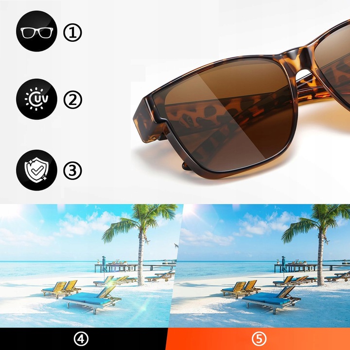 Поляризирани слънчеви очила Polaroid за корекция, UV400 защита, TAC лещи, кафяв цвят, размери 150x52mm