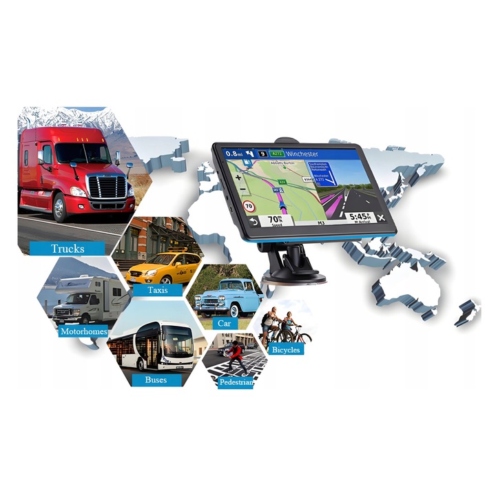 QPLOVE 7" GPS navigáció, 16GB, Európa, multimédia, hangvezérlés