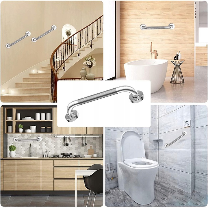 Suporturi de baie, 2 buc, inox 304, 40cm, argintiu, antiderapant