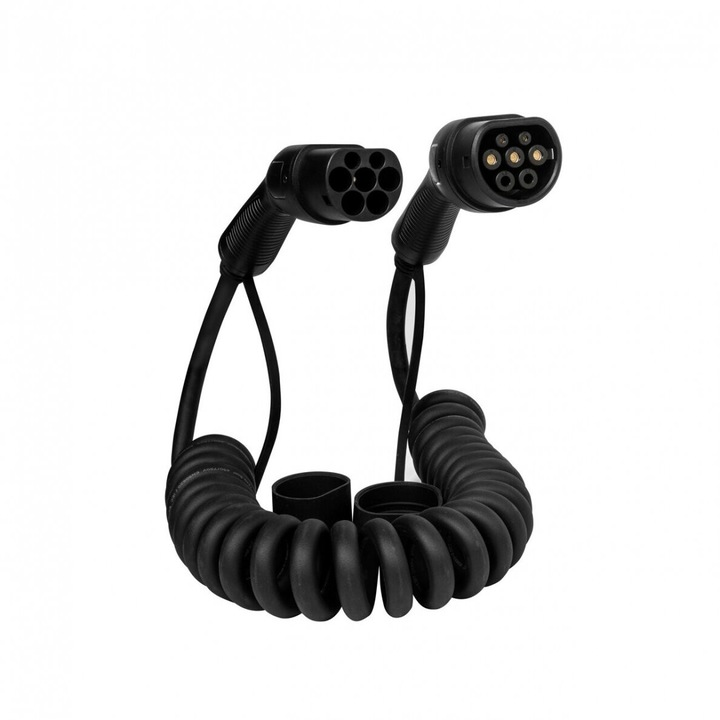 Cablul de incarcare spiralat Tip 2, 32A, 3 faze, 3m, IP54