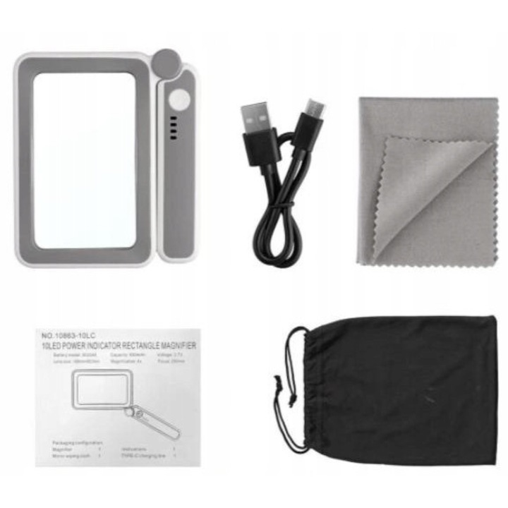 Lupa cu iluminare LED, 4x, neagra, compacta