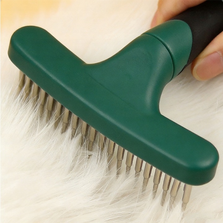 Perie pentru animale cu dinti rotativi, 15cm, verde
