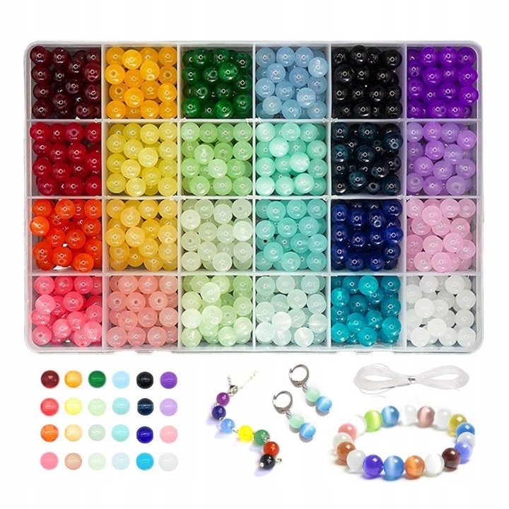 Set de 600 bucati margele din sticla 8mm, 24 culori, pentru bratari si bijuterii