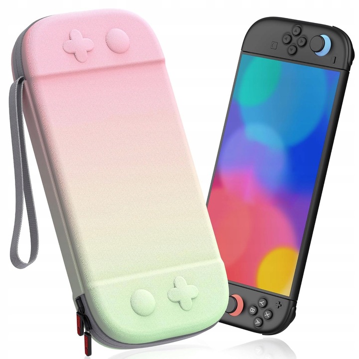Etui de protectie pentru Nintendo Switch 2, roz-verde, compact, cu 12 sloturi pentru jocuri