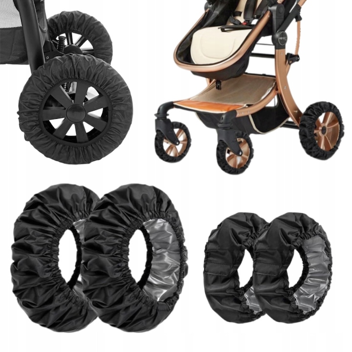 Set 4 huse pentru roti carucior copii, impermeabile, negre