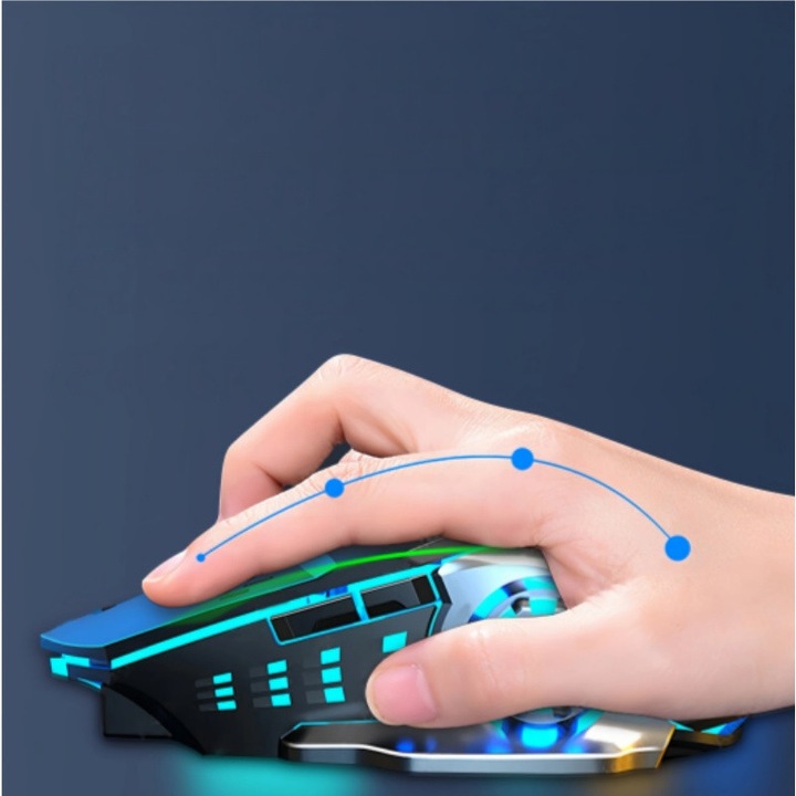 Maus gaming wireless, 6 butoane, senzor optic 1600 DPI, negru, 138x70x40mm