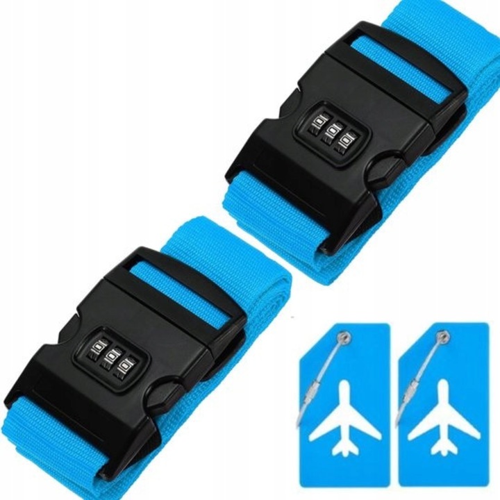 BOTC poggyászheveder készlet címkékkel, lila, 2x200x5cm