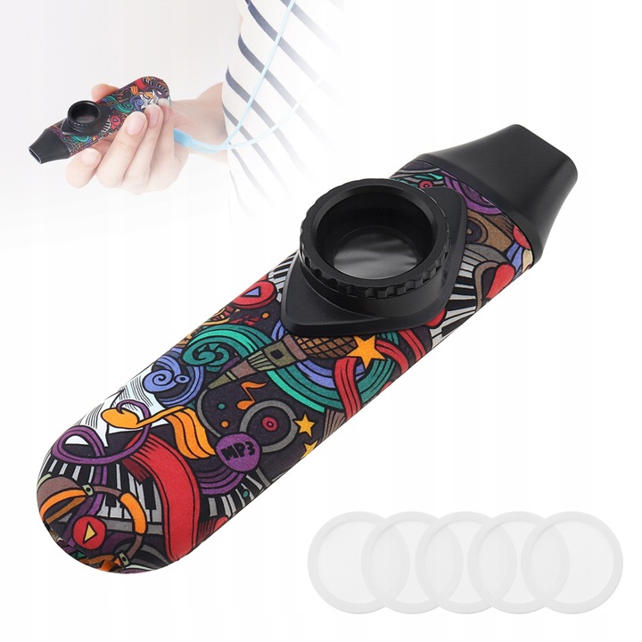 Kazoo játék hangszer, 5 membrán, zsinórral
