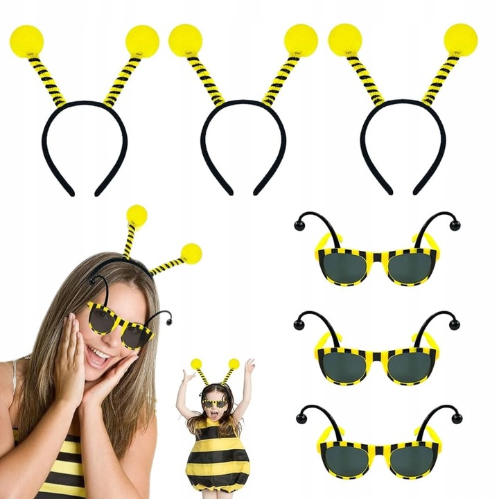 Set 3 perechi antene si ochelari cu tema de albine, accesorii pentru petrecere Halloween