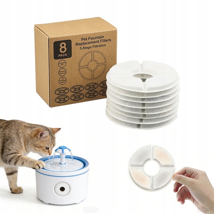 Set 8 filtre de schimb pentru fantani de apa pentru animale, alb, 10x127mm