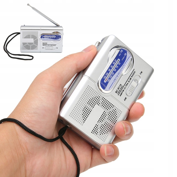Radio portabil AM/FM, mini, alimentat cu baterii, argintiu, 10x6x2,5cm