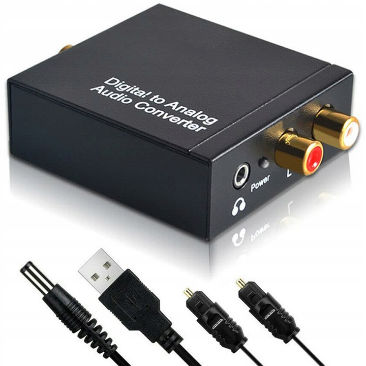 Convertor audio digital-analogic, 192 kHz, intrare Toslink si coaxial, iesire RCA si jack 3,5 mm