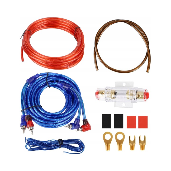 Set cabluri audio pentru amplificator subwoofer auto, 4,5m, 10GA, melanz