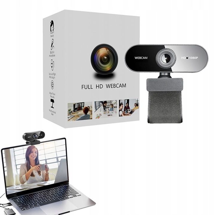 Camera web Full HD 1080p cu microfon, set, USB, design modern, compatibila cu Windows si Mac
