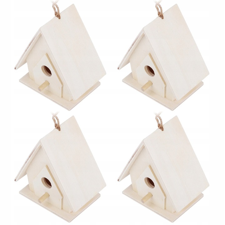 Set 4 buc. case pentru pasari din lemn de platan, 7x4x6,5 cm, pentru gradina si balcon