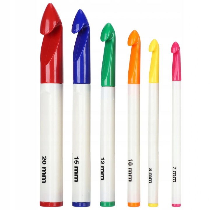 Horgolótű készlet, 6 darabos, 7-20 mm, többszínű