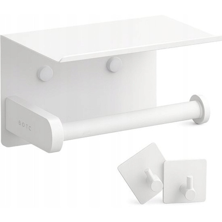 WC-papír tartó, BOTC, rozsdamentes acél, öntapadós, fehér, 13.5x10x7.5cm