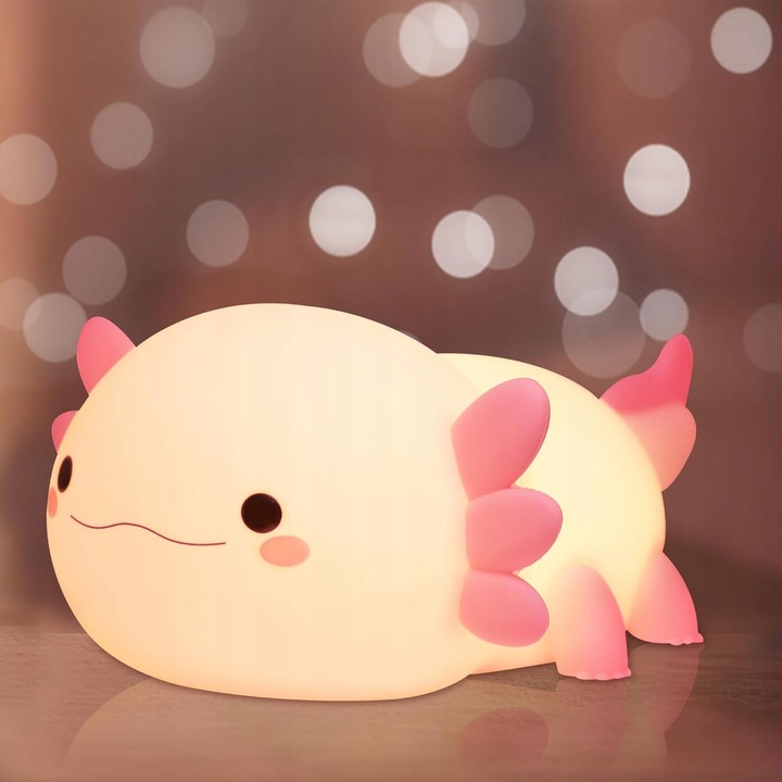 Axolotl éjjeli lámpa gyerekeknek, rózsaszín, 18x13x6.78cm, szenzorral, USB kábellel