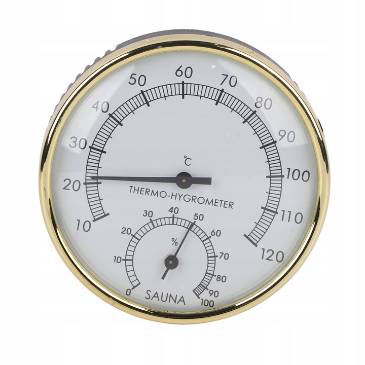 Termometru si higrometru pentru sauna, metal, 10x10x2,5cm, interval temperatura 10-120, umiditate 0-100%