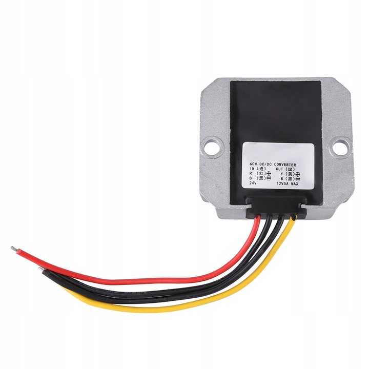 Modul átalakító 24V-12V, 5A, 60W, vízálló, méretek 66x60x22mm