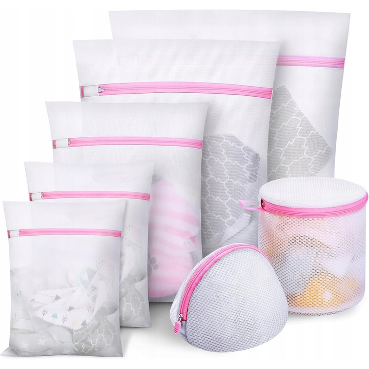 Set 7 saci de rufe cu fermoar, diverse dimensiuni, protectie imbracaminte, 60x60cm, 50x40cm, 40x30cm, 30x20cm, 16x18cm