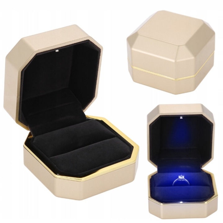 Cutie bijuterii LED, design luxos, pentru inel si pandantiv, 7,5x7,5x5,2cm, 9x7x3,5cm, multicolor